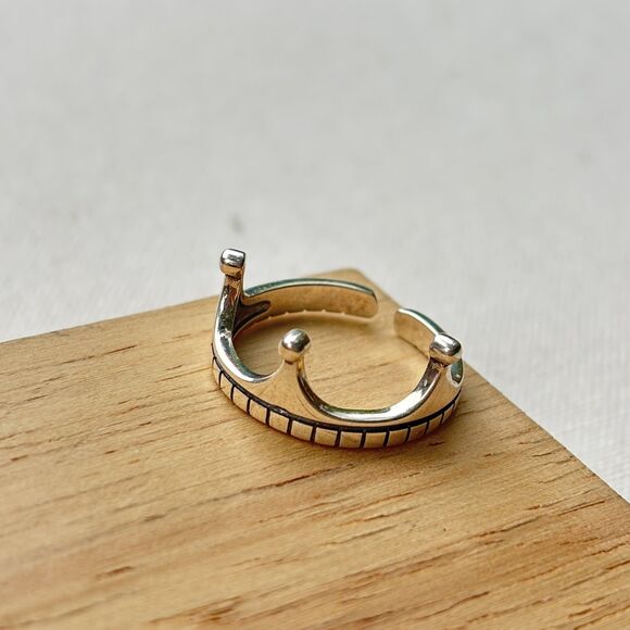 Brand New 925 Sterling Silver Crown Open Ring Adjustable Size 7 - Picture 3 of 6